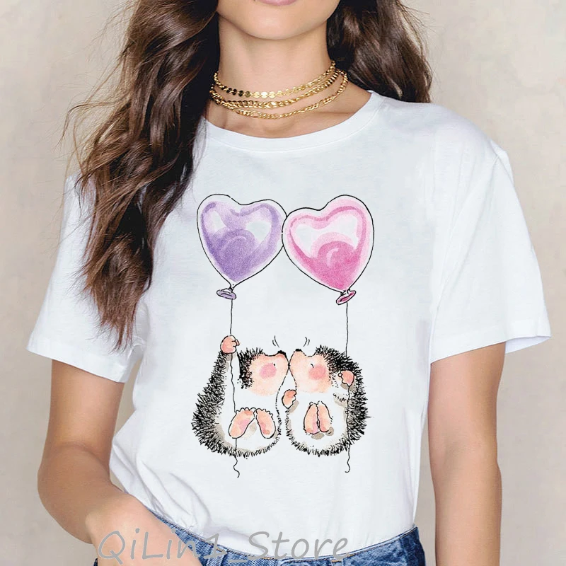 Harajuku kawaii Hedgehogs футболка с животным принтом femme 90s подарок на день рождения Рождество летний топ Милая футболка женская одежда tumblr