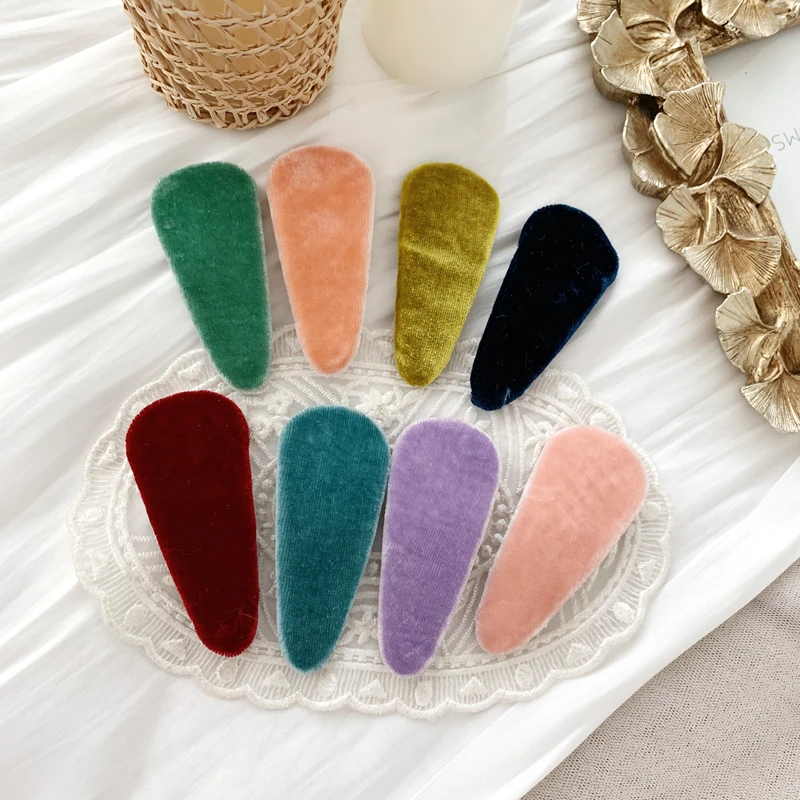 AOMU Velvet Candy Color Hair Clips Waterdrop Barrettes Girls Hairpins Colorful Hairgrips For Women Hair Accessories New arrival