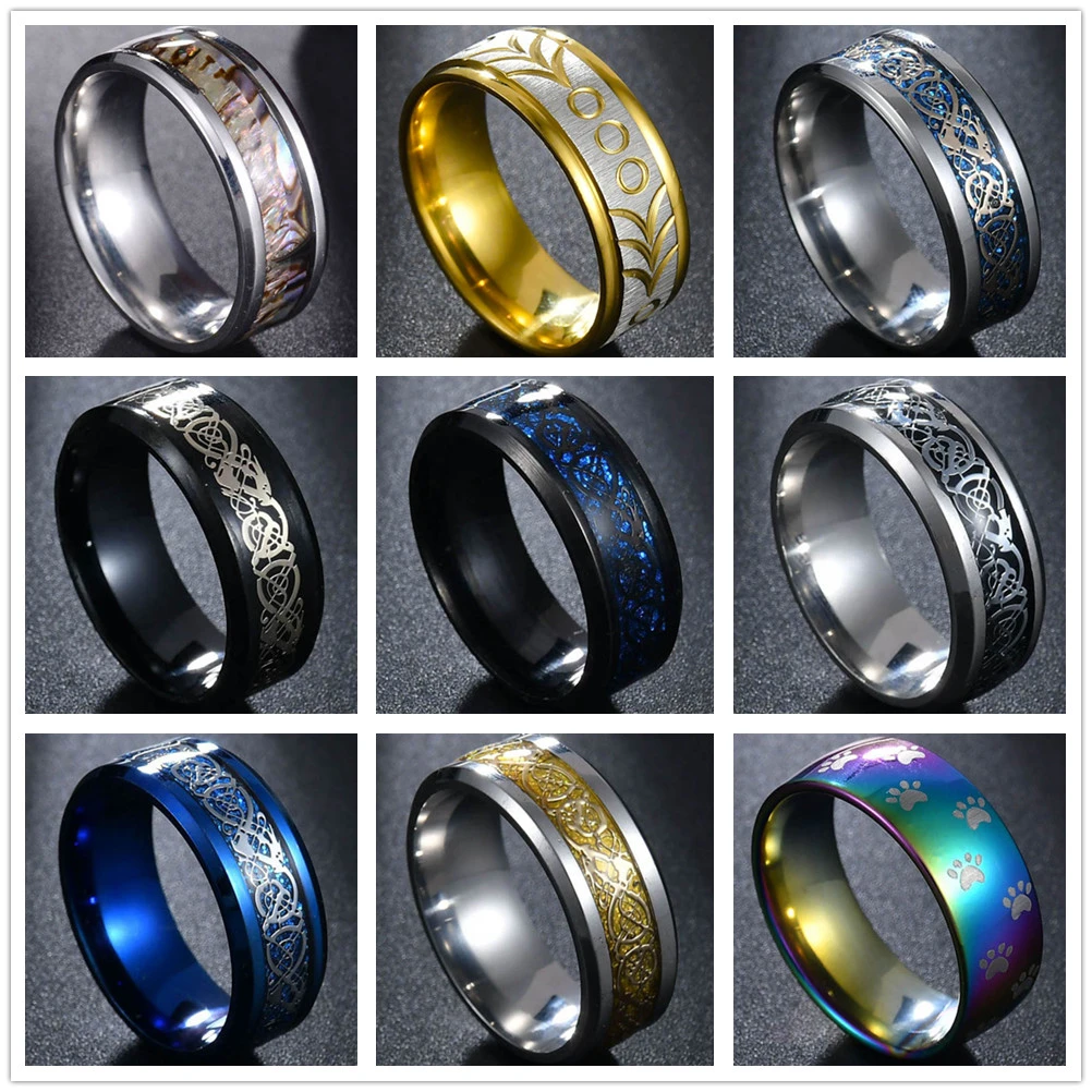 compañero Inadecuado Creta Anillos de acero inoxidable con diseño de dragón para hombre y mujer,  joyería masculina con diseño de huellas de perro y gato, a la moda, para  boda|Anillos| - AliExpress