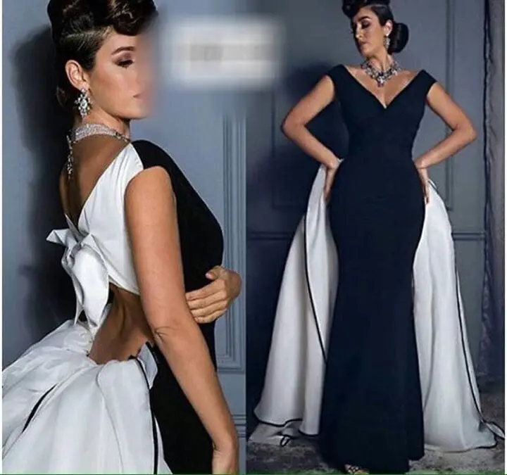 Nieuwe Zwarte en Witte Verwijderbare Trein Avondjurken Backless Prom Jurk Voor Dubai Arabisch Prom Party Jurken Robe Sirene Longue Nieuwe Zwarte en Witte Verwijderbare Trein Avondjurken Backless Prom Jurk Voor Dubai Arabisch Prom Party Jurken Robe Sirene Longue