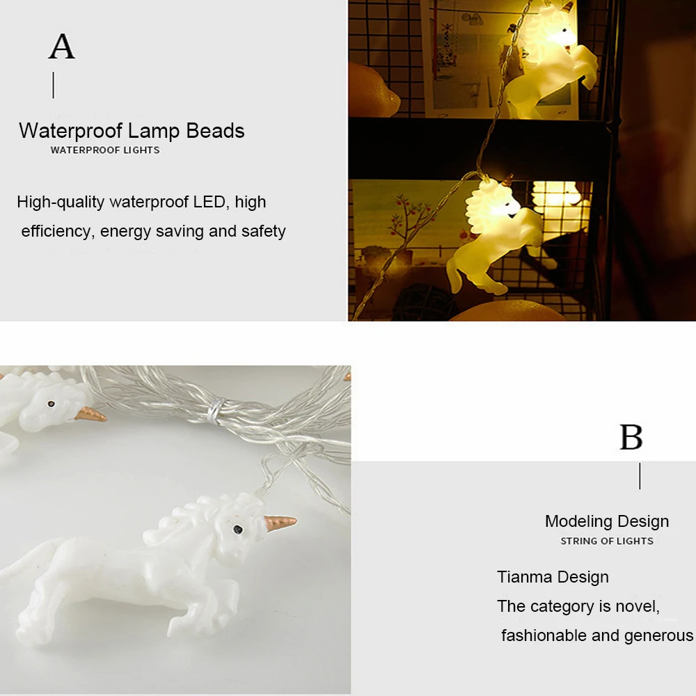 DC4.5V 1.5M 3M LED Unicorn String Lights Battery Case For Indoor Room Birthday Party Wedding Christmas Day Decoration Lantern