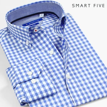 

Grid Shirt Male Long Sleeve Tide Season Pure Cotton Blue Check Pattern Shirt Ins Teenagers