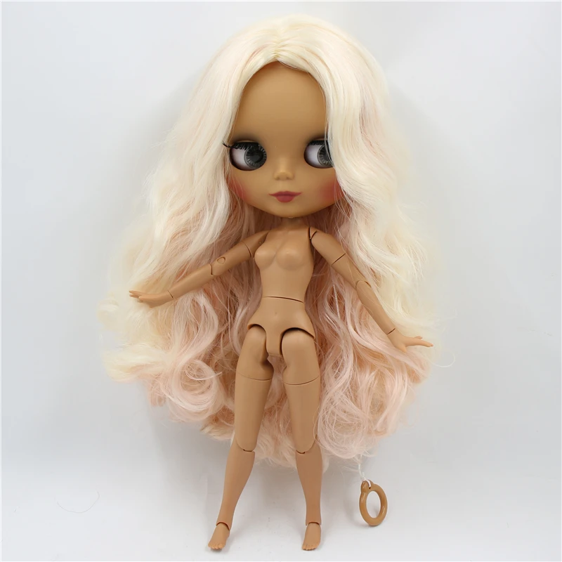 Neo Blythe Puppe mit rosa Haaren, dunkler Haut, mattem, süßem Gesicht und Custom Gelenkkörper 1