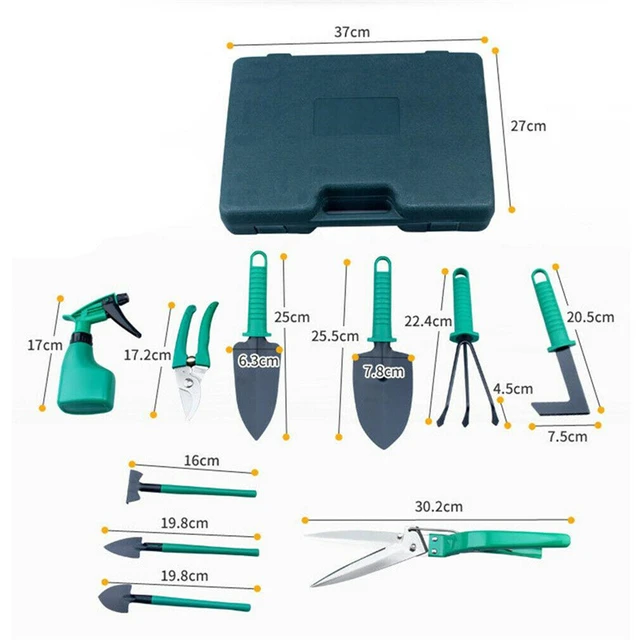 10 Darab Kerti Szerszámkészlet Gyerekek Kézi Szerszám Húzószalaggal, Gereblyű Lapát Fű Nyíró Spray -Palack Tároló Tokkal - Image 2