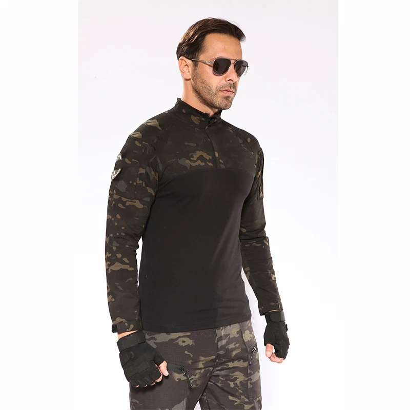 Black stitching Мужской Камуфляжный Трикотажный костюм лягушки с длинным рукавом, камуфляжный тренировочный костюм для активного отдыха, кемпинга, альпинизма, бега, футболка - Цвет: Black stitching