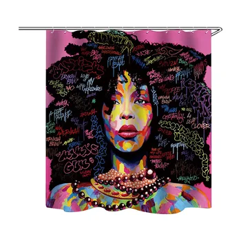 

3D Digital Printing Bath Curtain Thicken Polyester Waterproof Shower Curtains with Hook Africa Women Portrait Bathroom Curtain