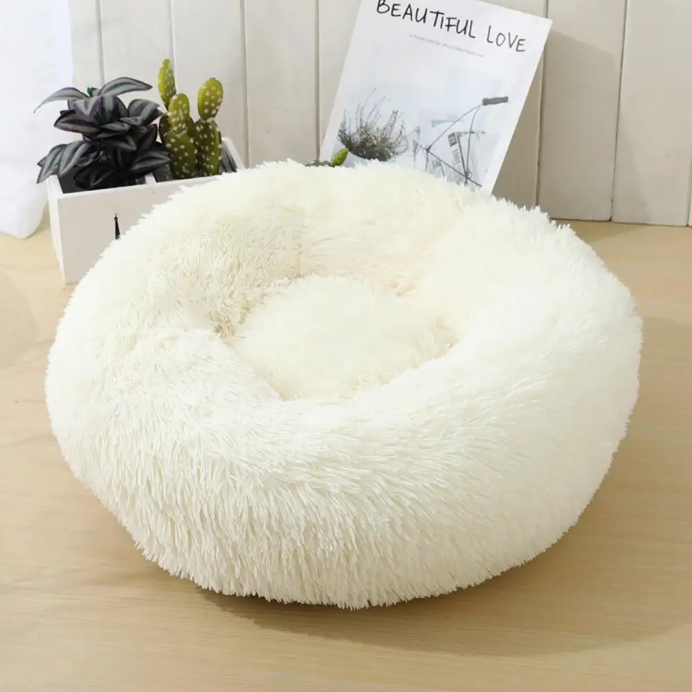Кровать для питомца собаки Удобная пончик Cuddler круглая кровать для собаки ультра мягкая моющаяся собака и кошка подушка кровать(несколько размеров - Цвет: White