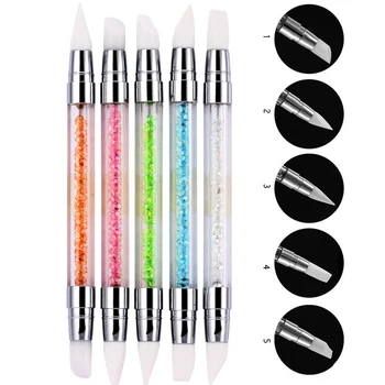 

5pcs/Lot 2 Way Nails Dotting Rhinestone Crystal Silicone Dual-Head Nail Art Paint Tassels Design Pen 3D Acrylic Sculpture Brush
