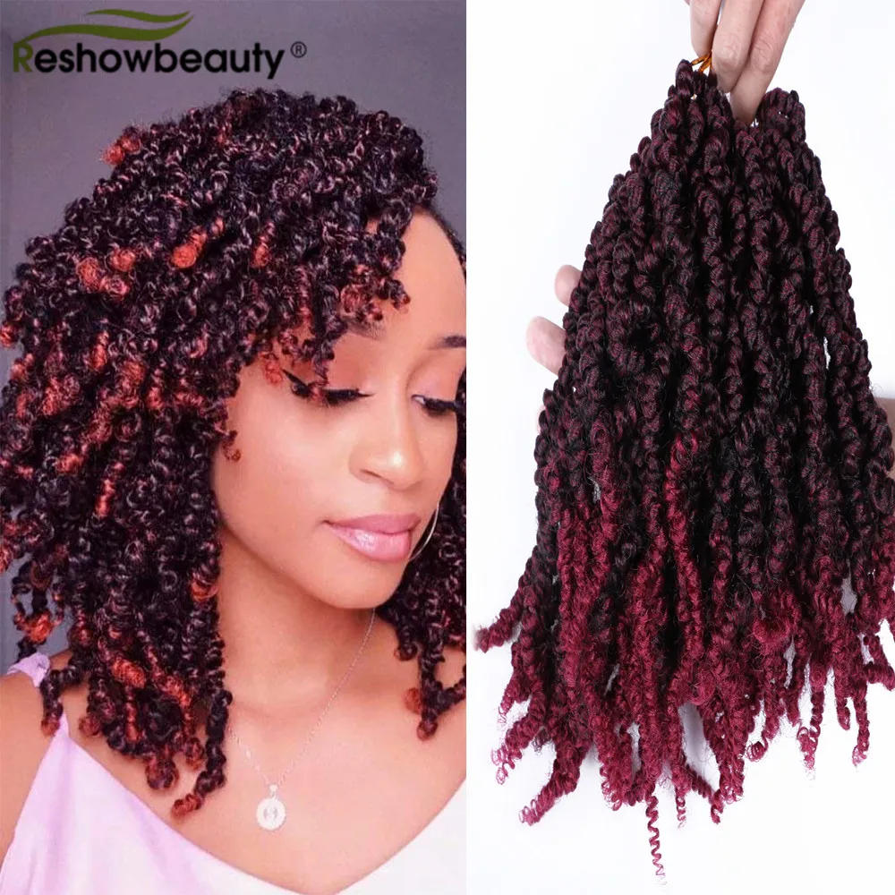 Пружинные твист Предварительно скрученные удлинители волос для вязания косичек синтетические волосы