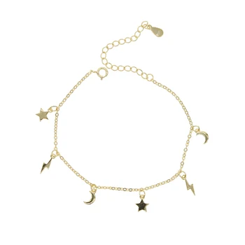 

authentic silver 925 jewelry sterling silver Moon & Stars light Anklet Bracelet for Women Silver/Gold Tone