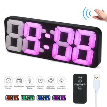 

3D Wireless Remote Digital RGB LED Thermometer Alarm Clock Sound Control Changing 3-Level Brightness Wall Desktop Clock