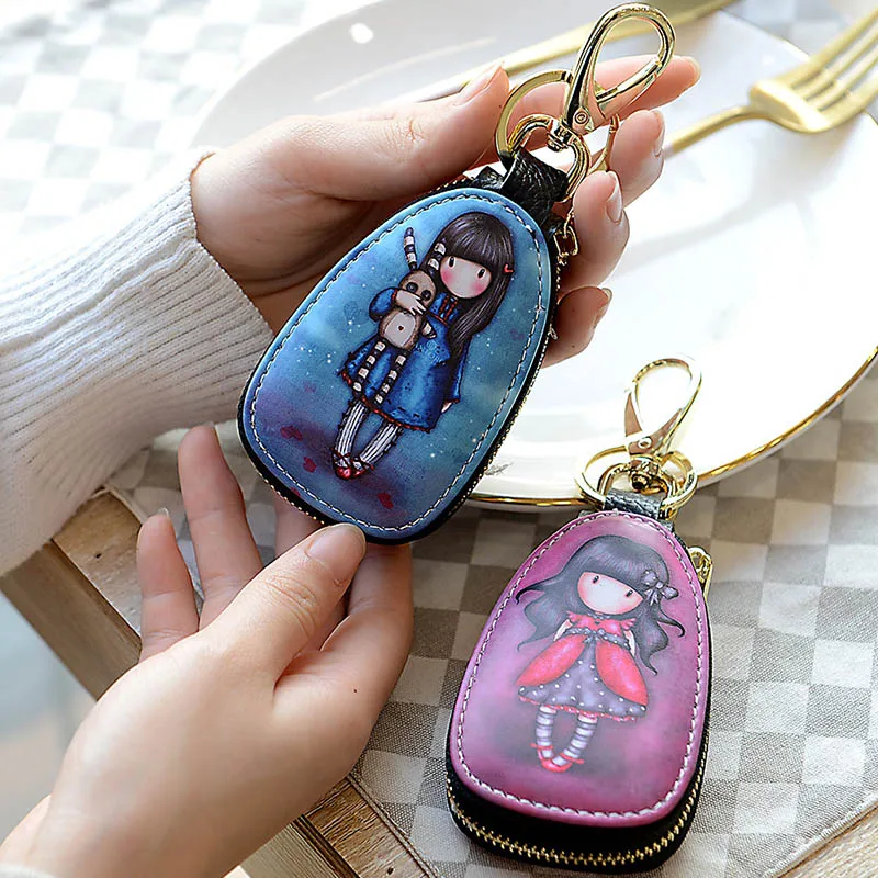 Cat Girls Painted Design Key Bag Women Pu Leather Key Zipper Wallets  Housekeepers Car Key Holder Case Keychain Cover Pouch - Key Rings -  AliExpress