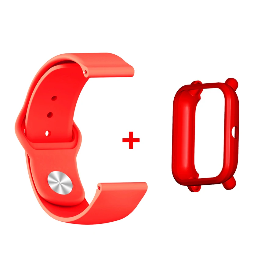 2 в 1 ремешок для Amazfit Bip часы с силиконовым ремешком+ чехол для часов рамка Бампер для Xiaomi Huami Amazfit Bip Lite аксессуары - Цвет: Красный
