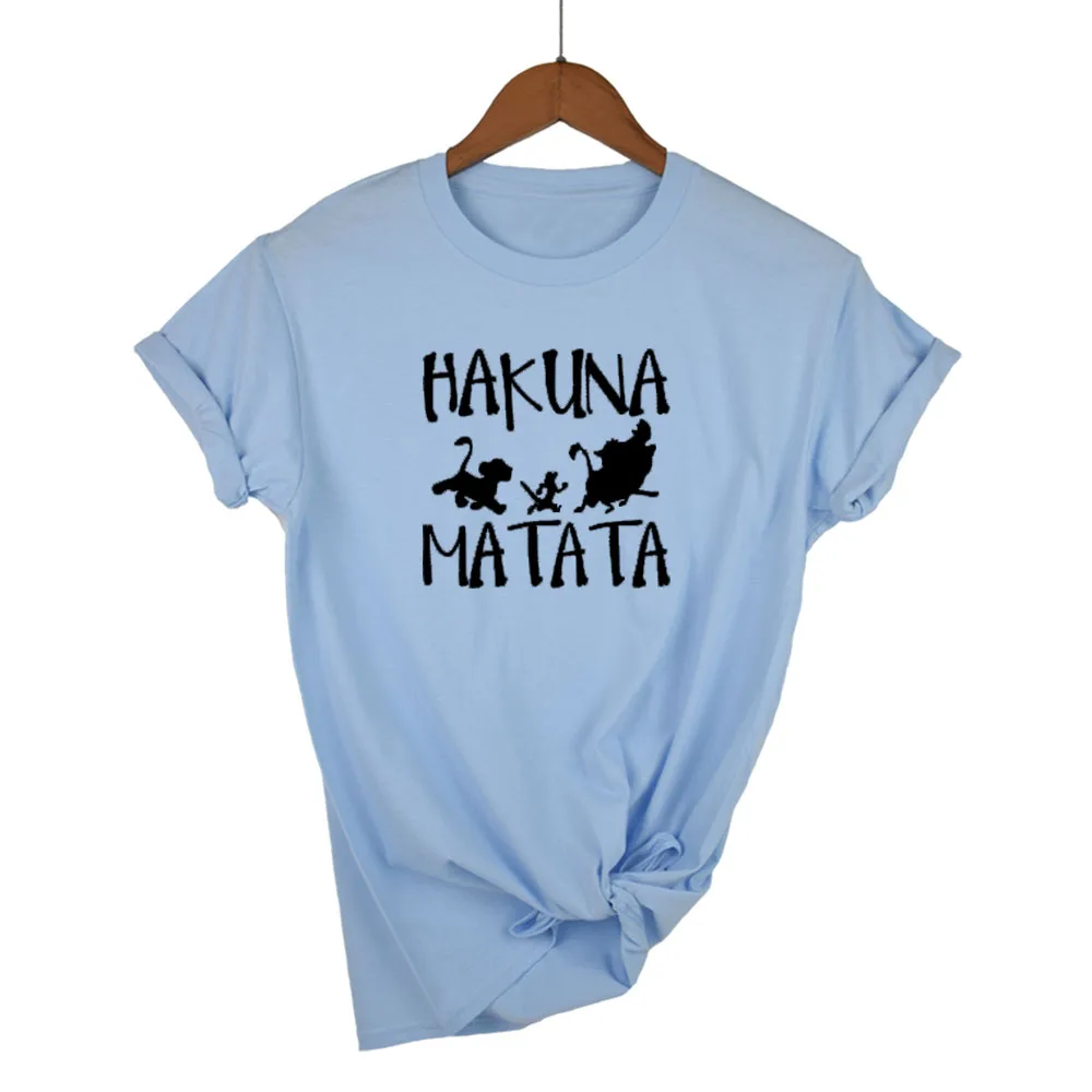 Новинка, футболка s для женщин, Hakuna Matata, Ulzzang, принт Король Лев, футболка для отдыха, круглый вырез, короткий рукав, футболка