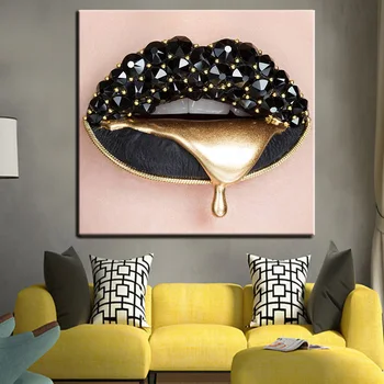 

Sexy lips Gold gem Wall Art Wall Painting Canvas HD Wall Art Canvas Picture Waterproof Ink Decoration maison