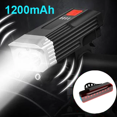 1200mAh rear 1 Светодиодный фонарь для велосипеда USB перезаряжаемая передняя лампа для велосипеда встроенный динамик колокольчик Рог водонепроницаемый фонарь с дисплеем батареи - Цвет: 1200mAh rear 1