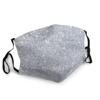 

Silver Metallic Sparkly Glitter Adult Washable Mouth Face Mask Printed Shimmer Glitzy Anti Haze Protection Mask Respirator
