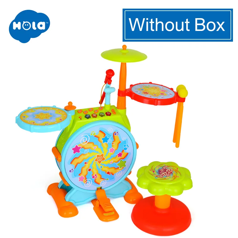 HOLA 666 Детские игрушки электронный игрушечный барабан с регулируемым подпевающим микрофоном и табуретом Электрический ритм Джаз барабанная установка - Цвет: without box