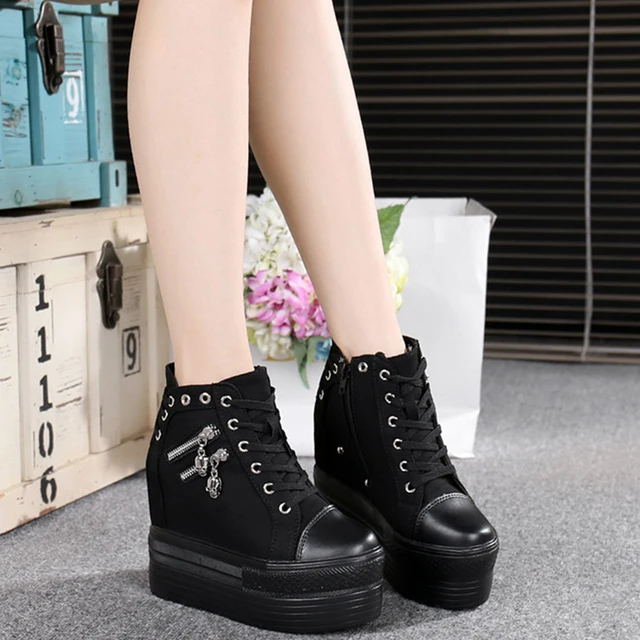 2019 Autumn Women Casual Shoes Denim Ankle Boots Ladies Classic Zipper Height Increasing student Boots Zapatos