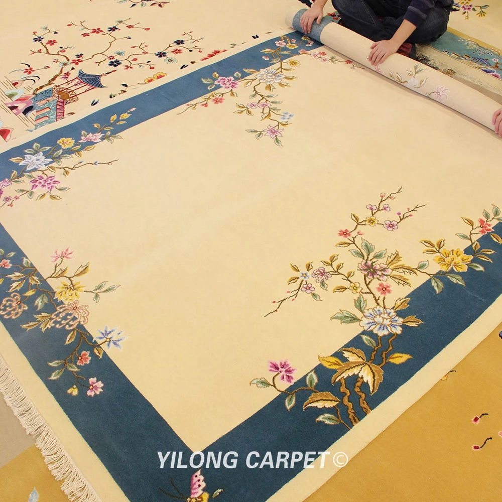 YILONG 6'x9' Great Hand knotted Chinese Art Deco Wool Rug Blue Woollen Carpets(TJ2018026S