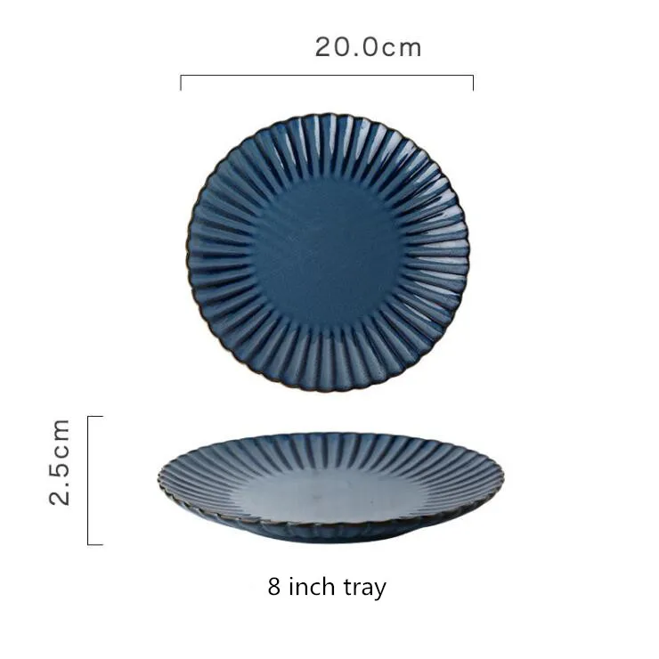 8 inch tray Ретро Синий лепесток обеденная тарелка керамическая кухонная тарелка посуда набор блюд рисовый салат лапша миска суп кухонный инструмент повара - Цвет: 8 inch tray