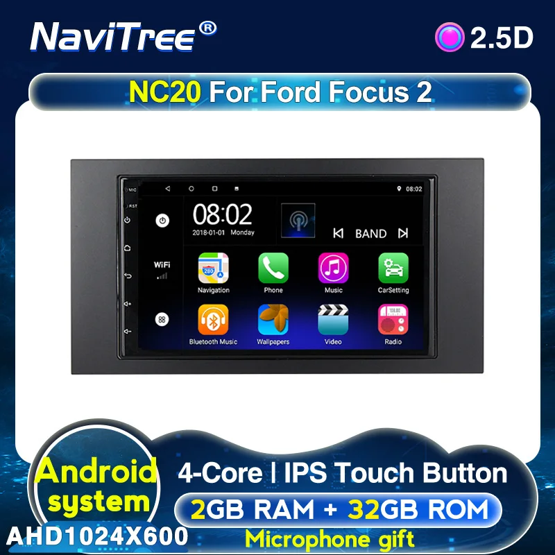 Автомобильный мультимедийный dvd-проигрыватель 7 дюймов 2Din Android GO GPS для Ford Focus 2 Mk 2004