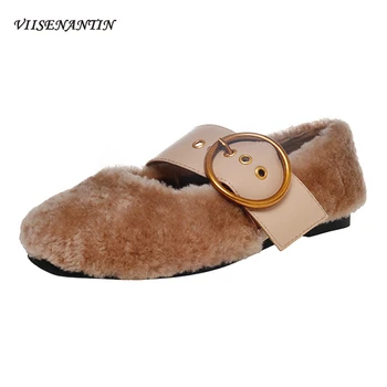 

Korean Version All-match Cute Plush Shoes Autumn Winter New Fashion Belt Buckle Flat Bottom Plus Cashmere Single Shoes Women