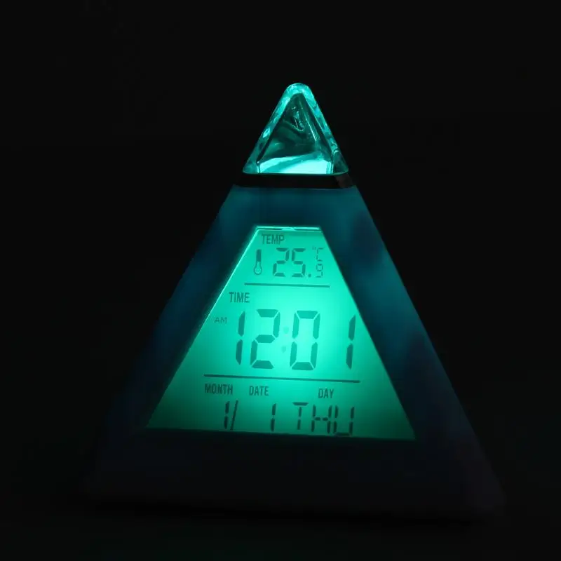 7 светодиодный цветной пирамидальный цифровой ЖК-будильник с термометром