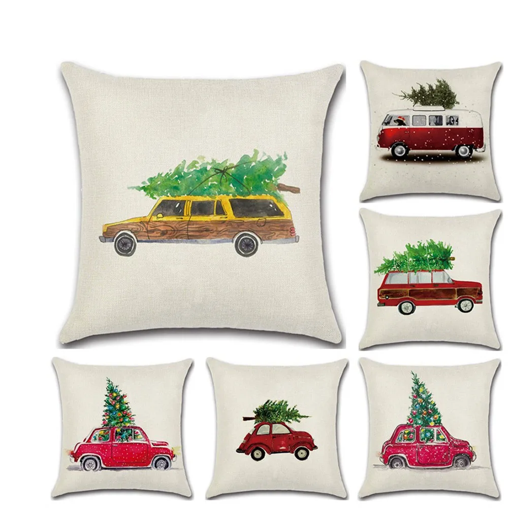 

Christmas Linen Christmas Tree Cartoon Truck Sofa Decorative Cushion Cover Truck Pillow Cover 45*45cm