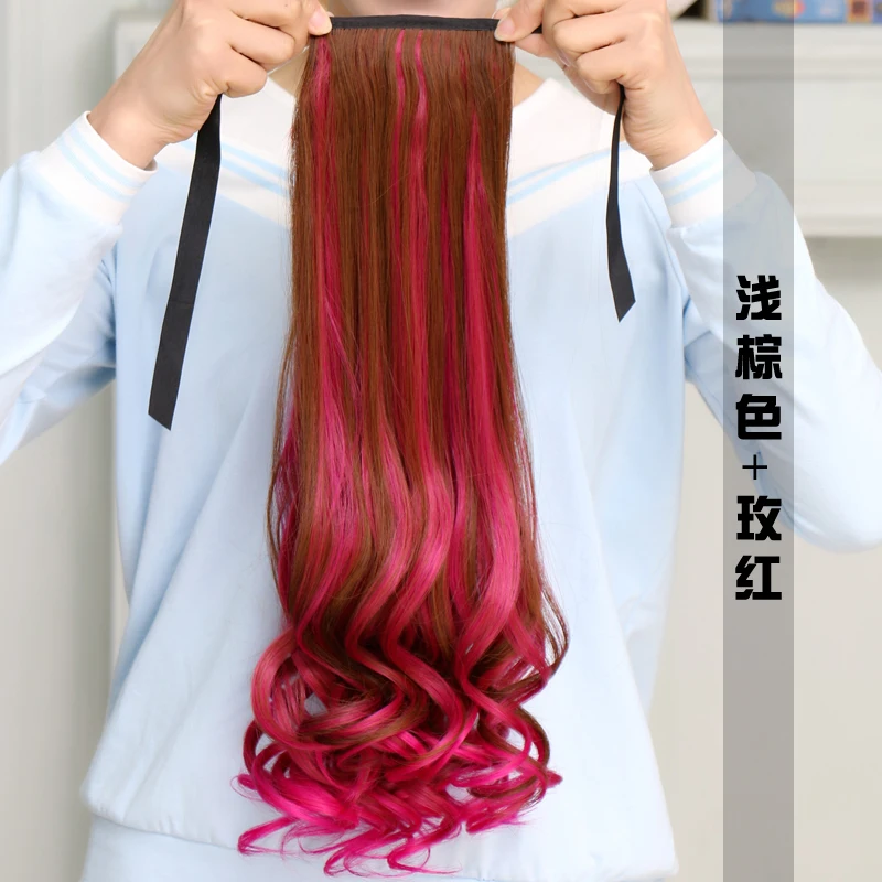 periwig madam long curly hair big wave highlights Bind belt type invisibility gradient ramp reality natural Color Son ponytail - Цвет: 6