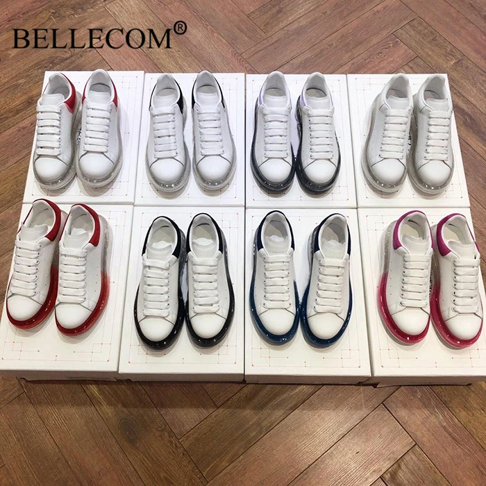 Bellecom/Коллекция года; женская и мужская кожаная обувь на плоской подошве; маленькие белые туфли для спорта и отдыха; Маккуин; толстая подошва; воздухопроницаемая обувь, увеличивающая рост