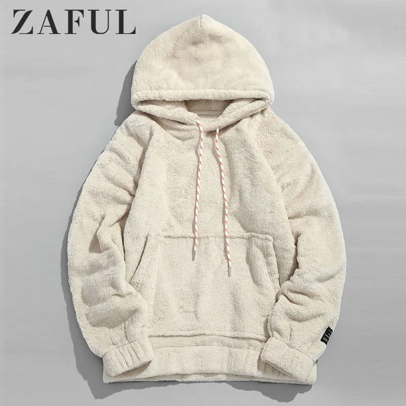 Kopen Zaful Winter Vrouwen Hoodies Coat Solid Pouch Pocket Pluizige Mannen Trui Pouch Pocket Streetwear Hoodie Mannelijke Hooded Sweatshirt Top