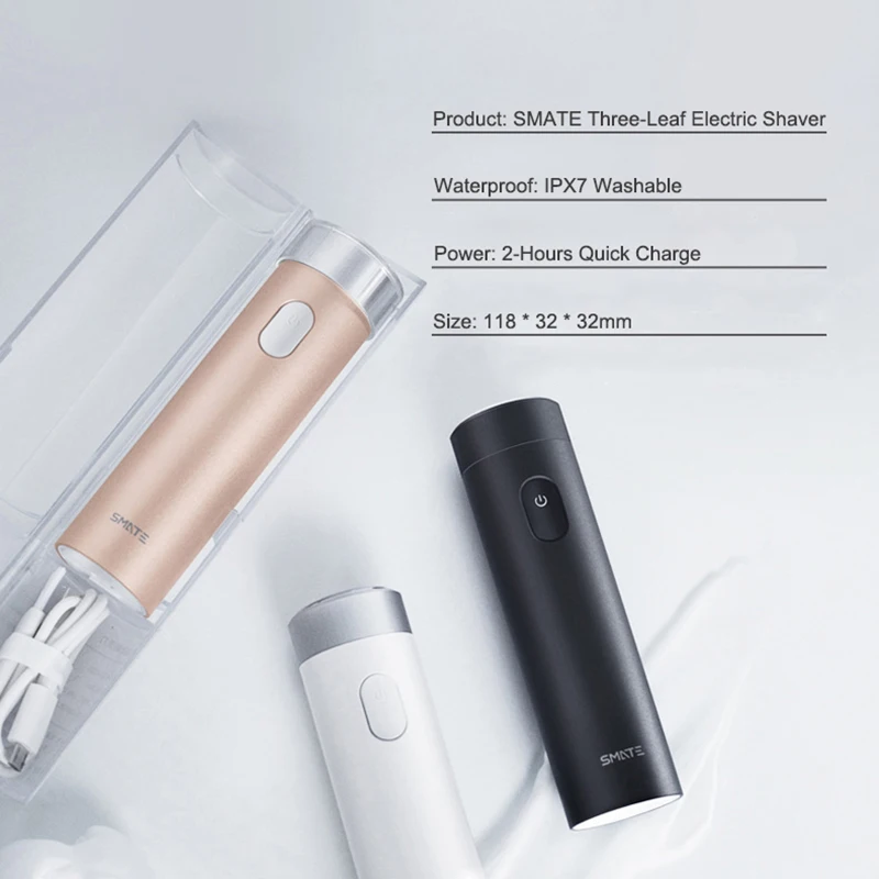 Xiaomi Smate электробритва, Бритва для мужчин, USB перезаряжаемая машинка для сухого влажного бритья, триммер для бороды, волос IPX7, моющаяся, одно лезвие T