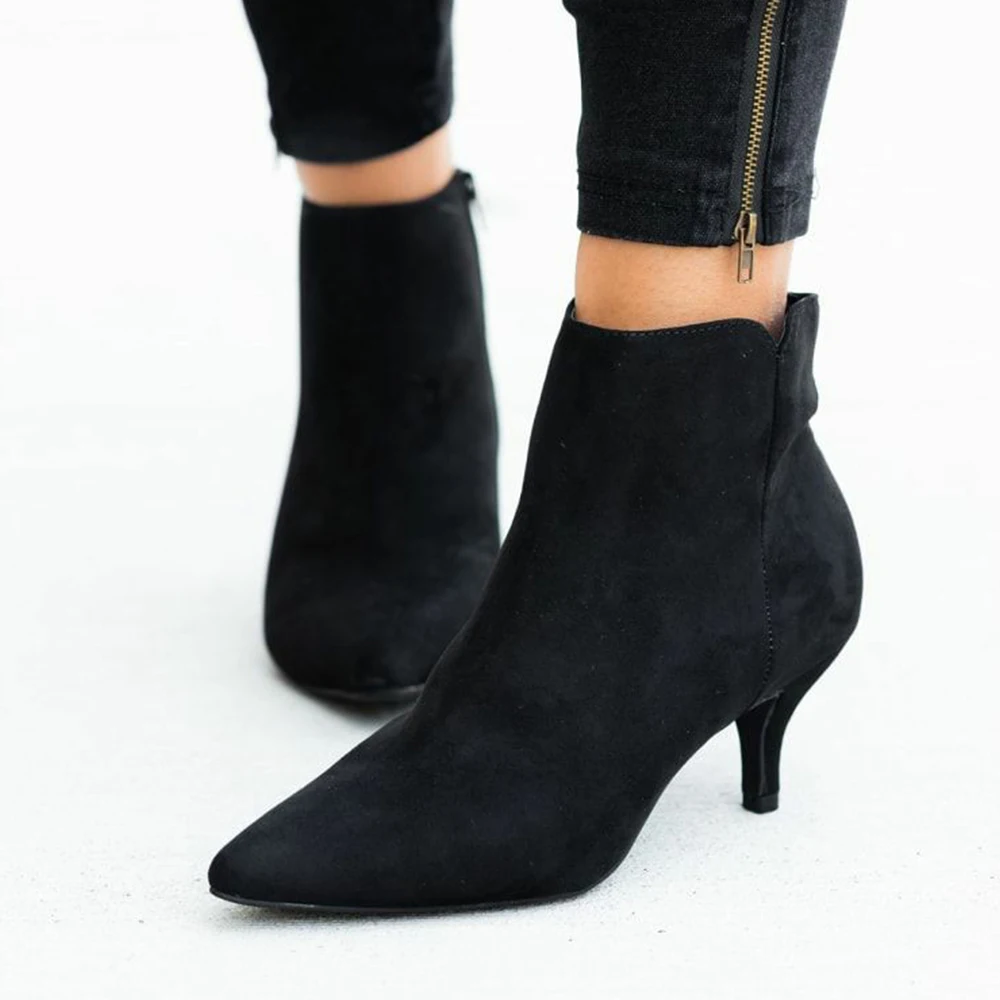 Winter Kitten Heel Boots Women Ankle Sexy Pointy Boots Slim Leopard
Elegant Shoes Zipper Mid Heel Womens Boots botas mujer D25