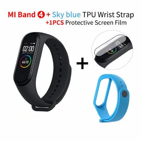 Xiaomi mi Band 4 Smart mi band 3 Цвета экран браслет пульсометр фитнес музыка Bluetooth 50 м водонепроницаемый бандаж 4 - Цвет: skyblue strap film