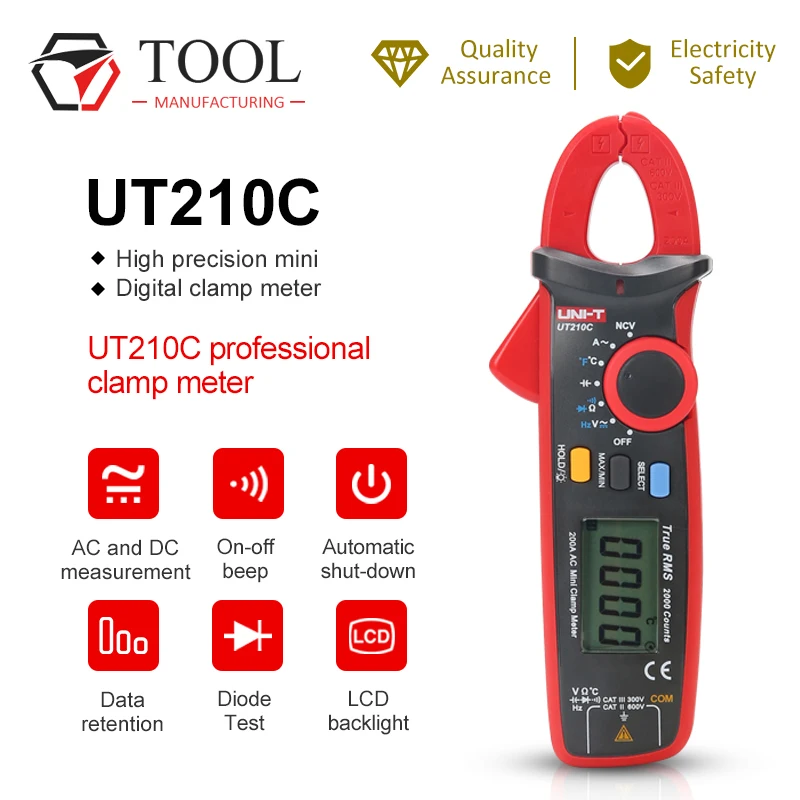 

UNI-T Digital Clamp Meter NCV Non-touch Range Meter Mini Portable Multimeter Current / Voltage UT210C Clamp Meter