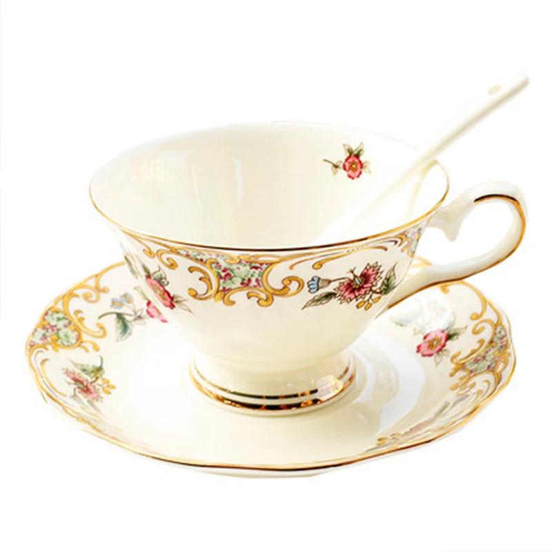 Ceramic Coffee Cups Set European Small Luxury Bone china Afternoon Tea set Flower Tea Cup & Saucer Household Kitchen accessories