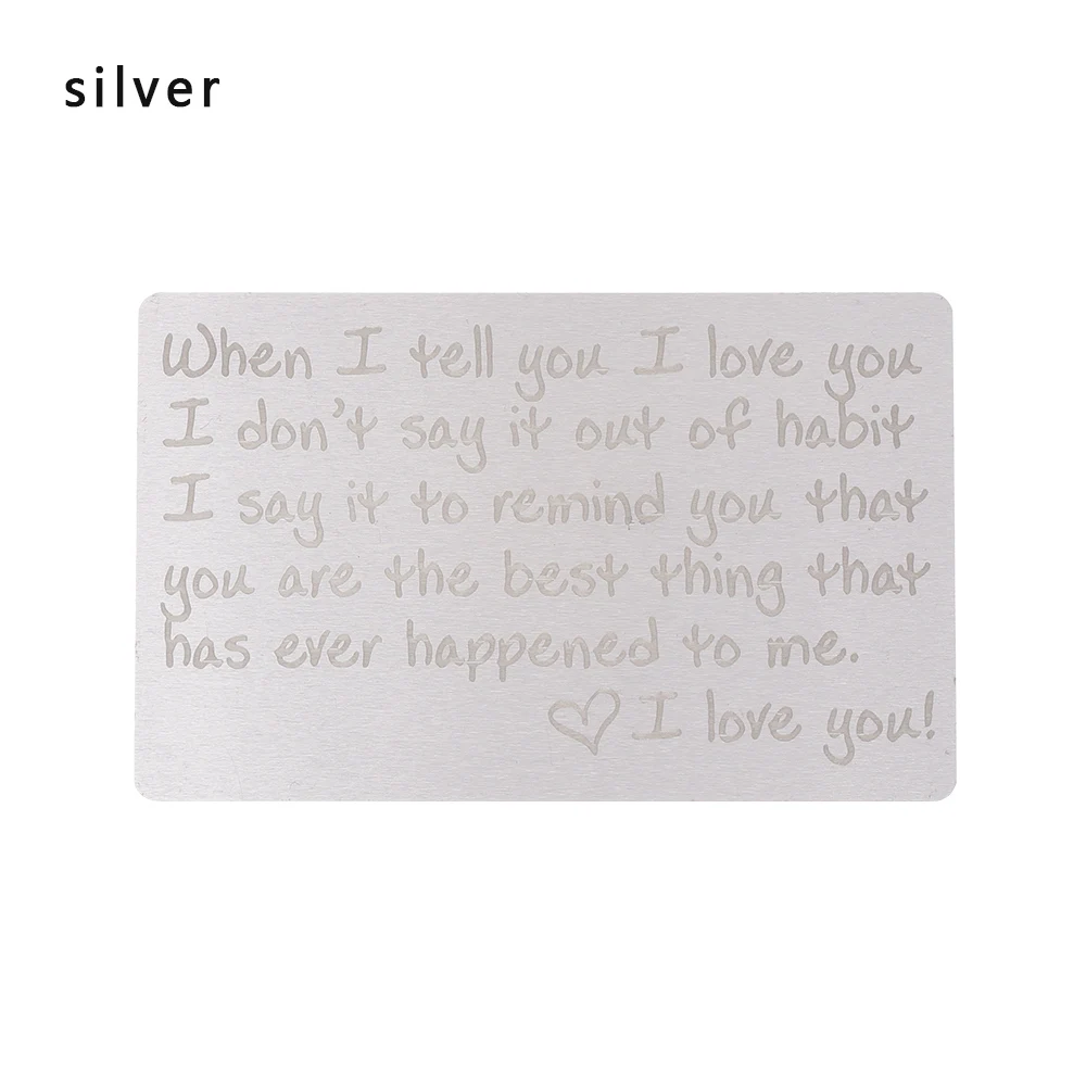 9-silver 1 шт. мини-кошелек с гравировкой и надписью Love Note, уникальный дизайн, кошелек из нержавеющей стали, открытка для юбилея, памятные подарки бойфренда - Цвет: 9-silver