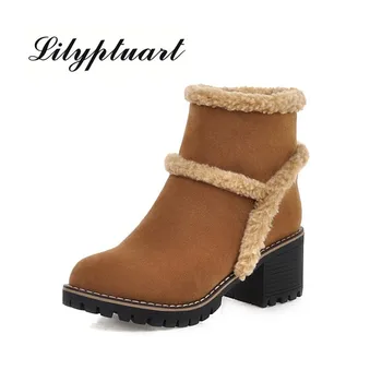 

Europe and the United States British fashion thick high with thick wool boots warm frosted round head thick Martin boots women