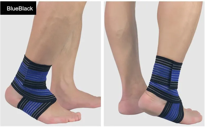 1pc Adjustable Ankle Support Bandage High Elastic Football Muay Thai Anti Sprain Ankle Protector Sports Ankle Wrap Straps Guard - Цвет: BlueBlack