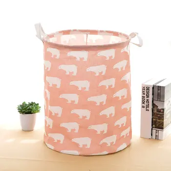 

Cotton Linen Large Folding Laundry Basket Fabric Collapsible Dirty Clothes Storage Hamper with Handle Kids Room Toys Organizer