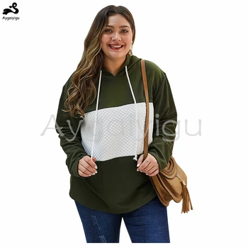 

Aygaiyigu Women Big Size Hoodies Ladies Patchwork Casual Sweatshirts Plus Size Long Sleeve Autumn Winter High Street Clothing