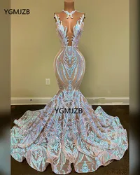 Sparkle Sequin Mermaid Prom Dresses 2021 Luxury for Black Girls Plus Size Sexy Graduation Dresses Long Formal Evening Gown