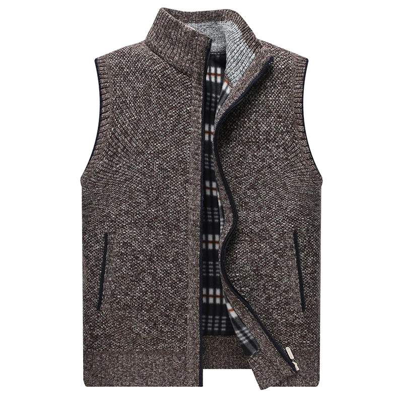 Autumn Winter Mens Sweater Vest Thick Warm Sleeveless Knitted Cardigan Vest Sweatercoat Zipper Casual Outerwear Sleeveless