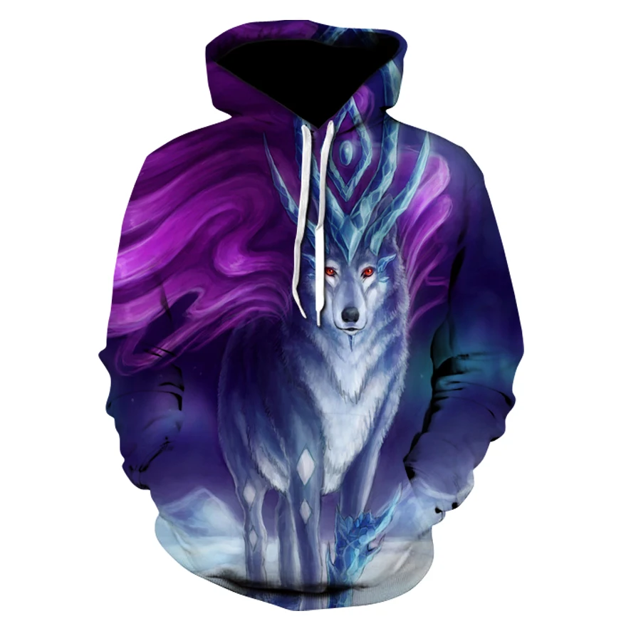 

Women's casual long-sleeved hoodie 3D printed fox Wolf spring and autumn thin pullover hoodie sweatshirt