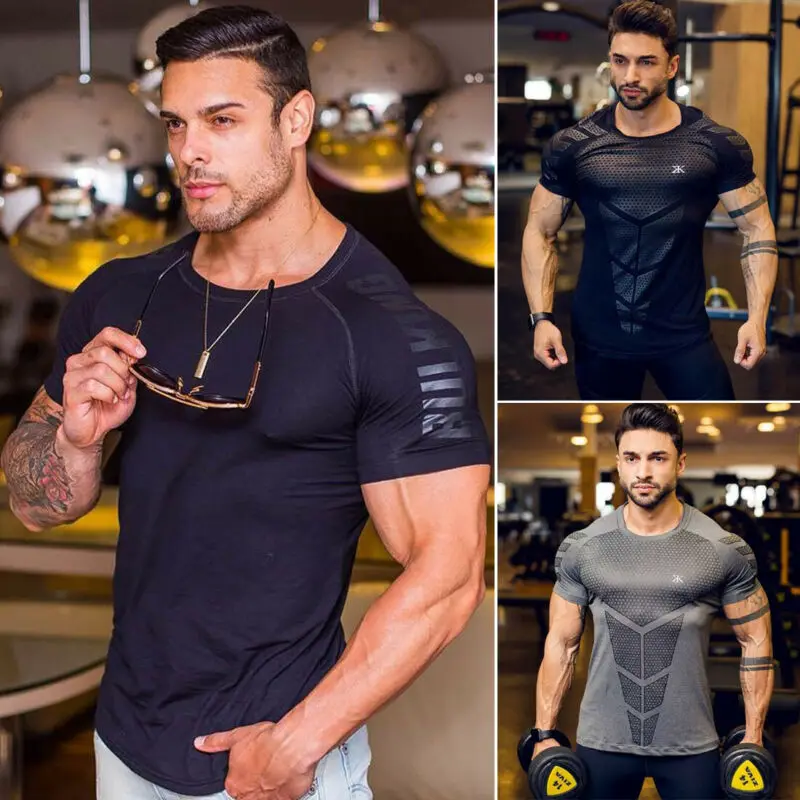 Мужская футболка с коротким рукавом для бодибилдинга бега спорта тренажерного