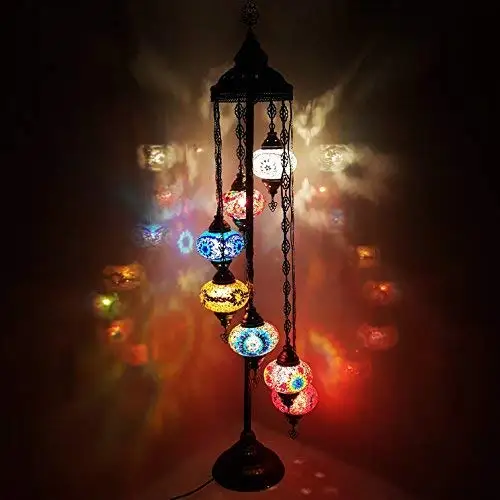 Handmade, Tiffany Style Glass, English/Moroccan Lantern Ottoman Style Mosaic Floor Lamp (Multi-Colored, 7 Globes)