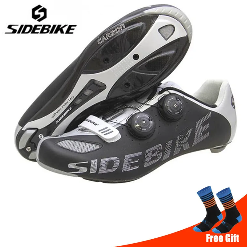 black add socks SIDEBIKE/велосипедная обувь для шоссейного велосипеда, комплект с педалью, подошва из углеродного волокна, Мужская велосипедная Спортивная дышащая обувь с самоблокирующимся верхом, обувь для гоночного велосипеда - Цвет: black add socks