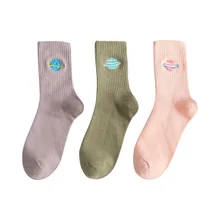 Корейские женские стильные Осенние милые носки в японском стиле Харадзюку, милые носки для девочек, подарки, длинные носки с вышивкой