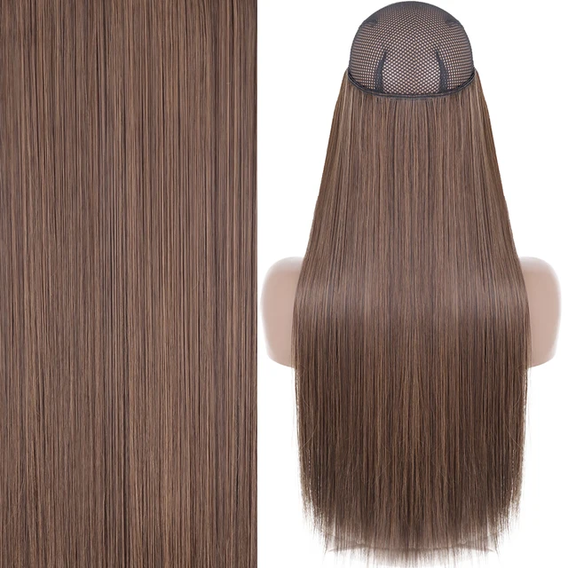 Synthetic No Clip Invisible Wire Hair Extensions Straight Natural Black Blonde One Piece False Hairpiece Halo Hair Extension Z-2-30